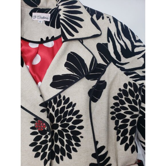 3 Sister Velvet Jacket White/Black Floral W/ Red & White Polka Dot Lining Size L - Picture 5 of 16